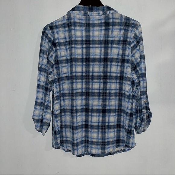 Cure Womens Multicolor Plaid 3/4 Sleeves Pocket Front Pullover Blouse Size L - Picture 7 of 7